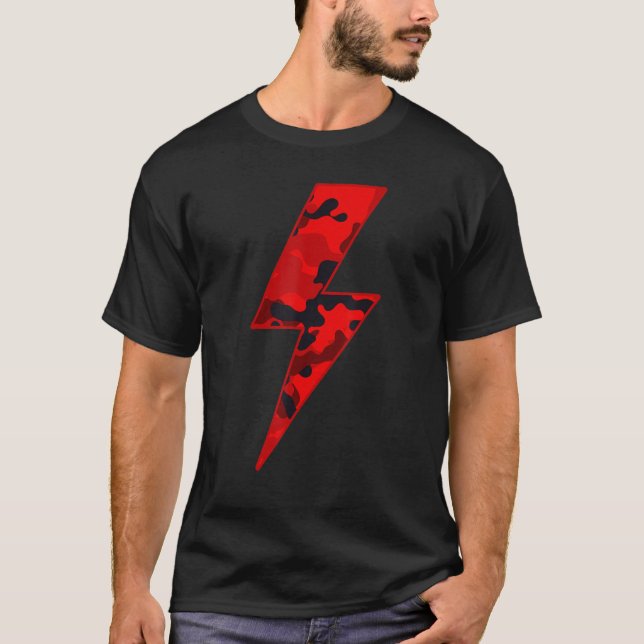 Awesome RED CAMO Lightning Bolt T-Shirt (Front)