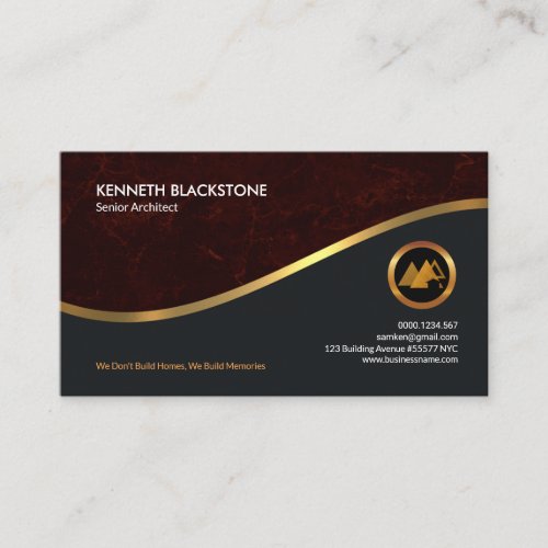 Awesome Red Grunge Faux Gold Wave CEO Architect Business Card