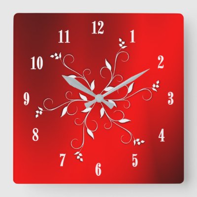 Awesome Red White Numbers Accent Square Wall Clock