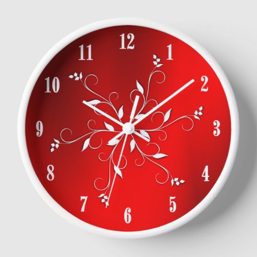 Awesome Red White Numbers Accent Square Wall Clock