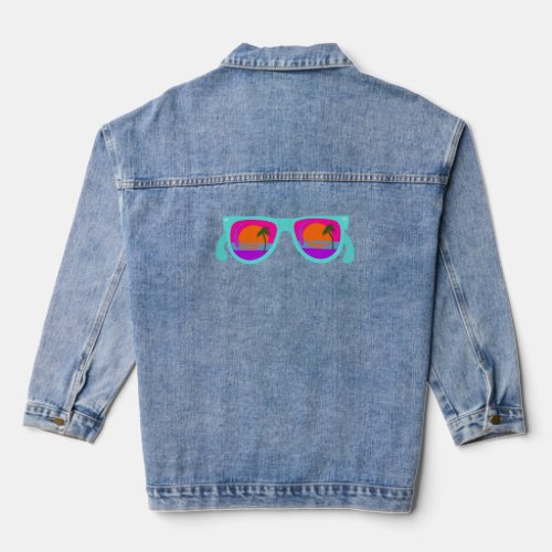 Awesome Retro Neon Eighties Sunset Sunglasses Denim Jacket