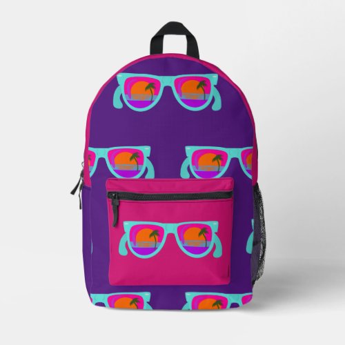 Awesome Retro Neon Eighties Sunset Sunglasses Printed Backpack