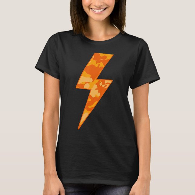 Awesome Retro ORANGE FALL CAMO Lightning Bolt T-Shirt (Front)