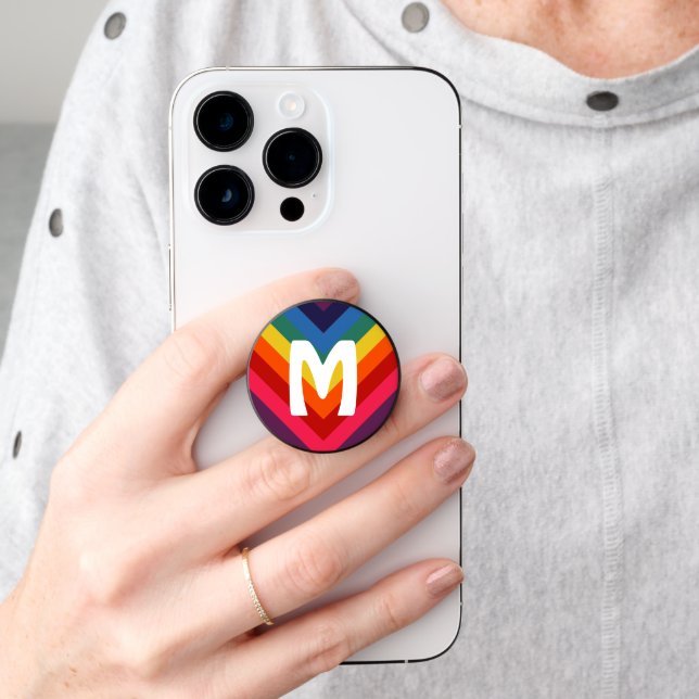 Awesome Retro Rainbow Monogram Initial PopSocket (Hand)