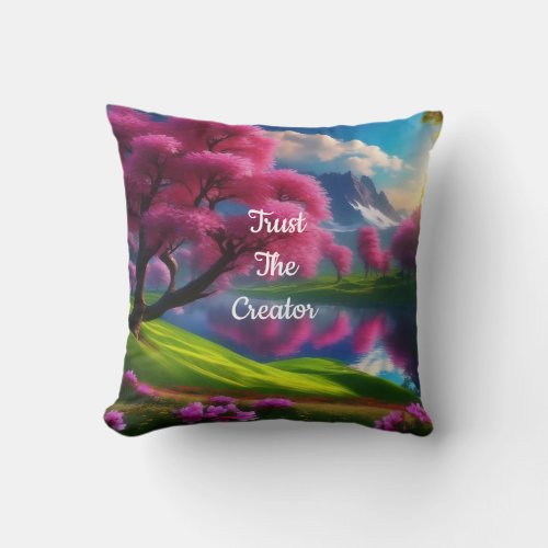 Awesome River Mountain Tree Trust The Creator Throw Pillow