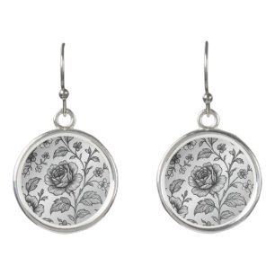 Awesome Rose Floral Pattern Silver Shine Earrings