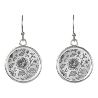 Awesome Rose Floral Pattern Silver Shine Earrings