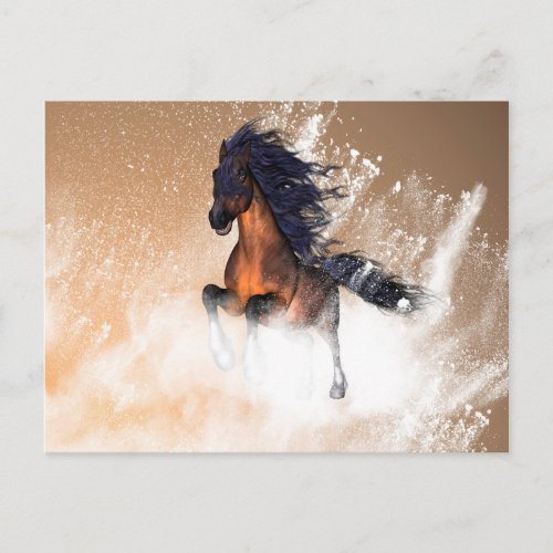 Awesome running horse with blue mane postcard