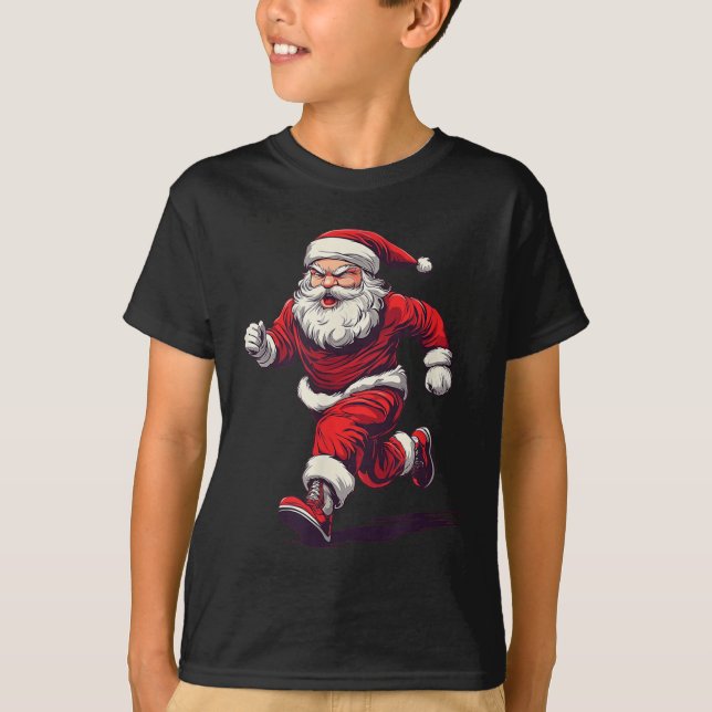Awesome Running Santa Outfit For Jogging And Xmas  T-Shirt (Front)