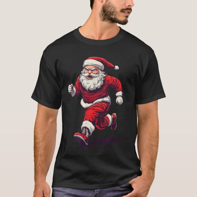 Awesome Running Santa Outfit For Jogging And Xmas  T-Shirt (Front)