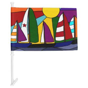 Awesome Sailboats In The Sun Art Car Flag by tickleyourfunnybone at Zazzle