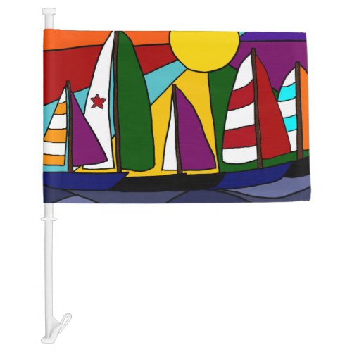 Awesome Sailboats in the Sun Art Car Flag