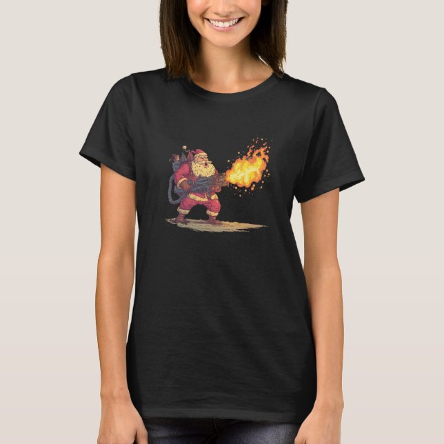 Awesome Santa Claus with Flamethrower Costume T-Shirt (Front)