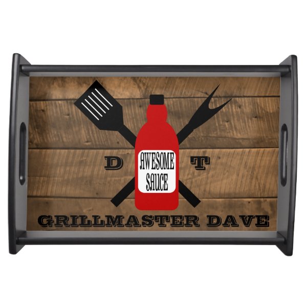 Awesome Sauce Barn Wood Personalized Grill Serving Tray