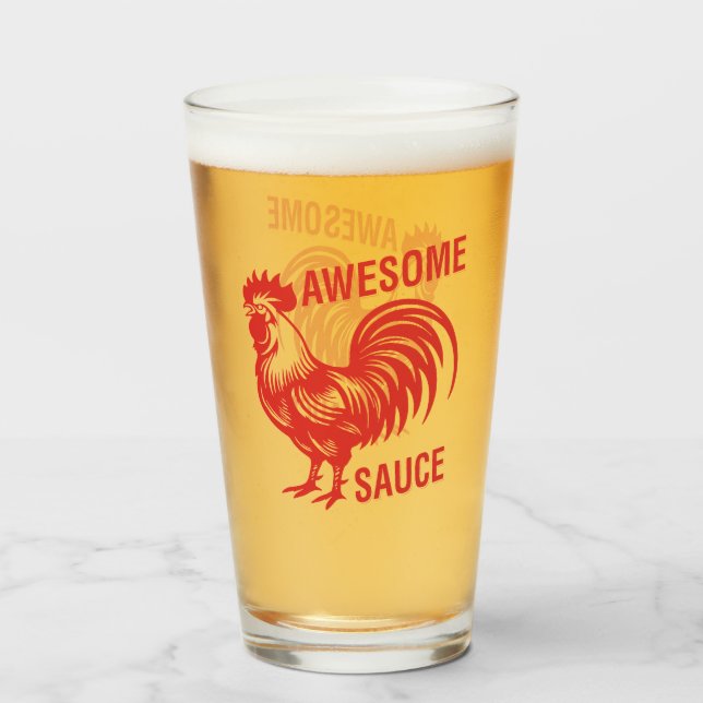 Awesome Sauce Rooster Funny Glass (Front Filled)