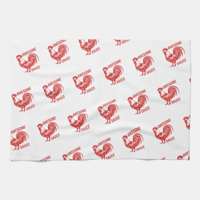 Awesome Sauce Rooster Funny Kitchen Towel (Horizontal)