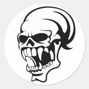 Awesome Scary skull B & W Print -Sticker Classic Round Sticker