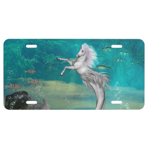 Awesome seahorse in the deep ocean license plate