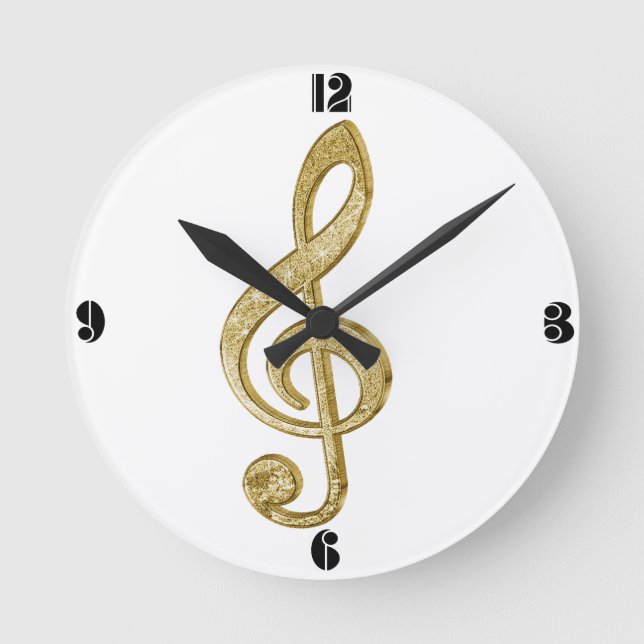 Awesome shining gold bar effects treble clef music round clock (Front)