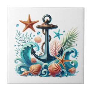 Awesome ships anchor beach lovers ceramic tile