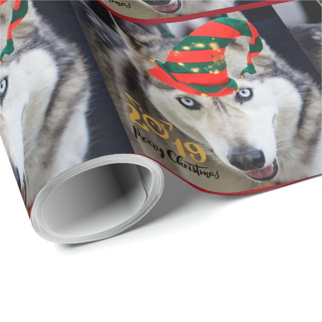 Awesome Siberian Husky Santa dog Christmas wrappin Wrapping Paper (Roll Corner)