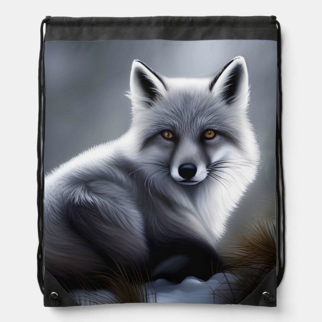 Awesome Silver Fox  Drawstring Bag (Front)