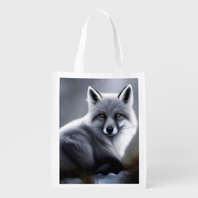 Awesome Silver Fox  Grocery Bag (Front)