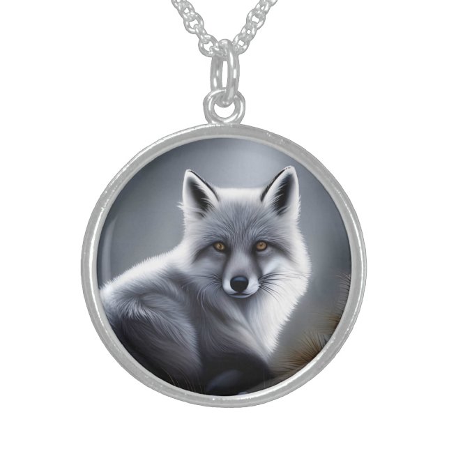 Awesome Silver Fox  Sterling Silver Necklace (Front)