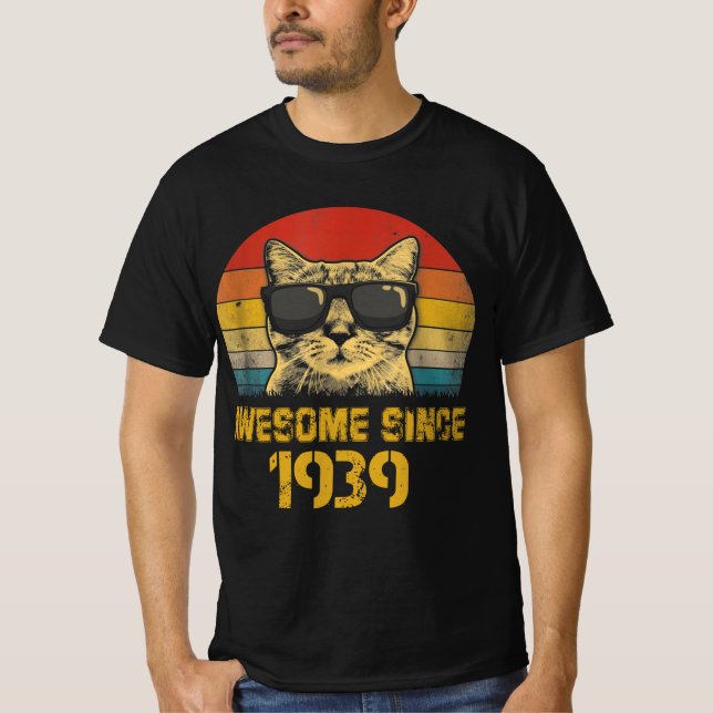 Awesome Since 1939 Birthday Gift Cat Lover 1939 T-Shirt (Front)