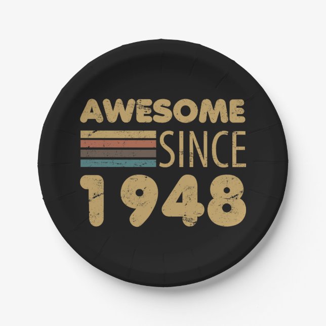 Awesome Since 1948 75th Birthday Paper Plates (Front)