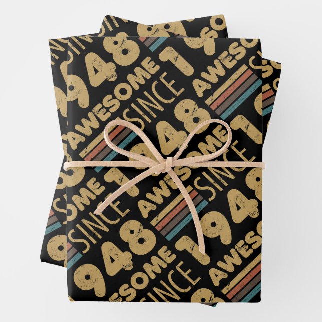 Awesome Since 1948 75th Birthday Wrapping Paper Sheets (In situ)