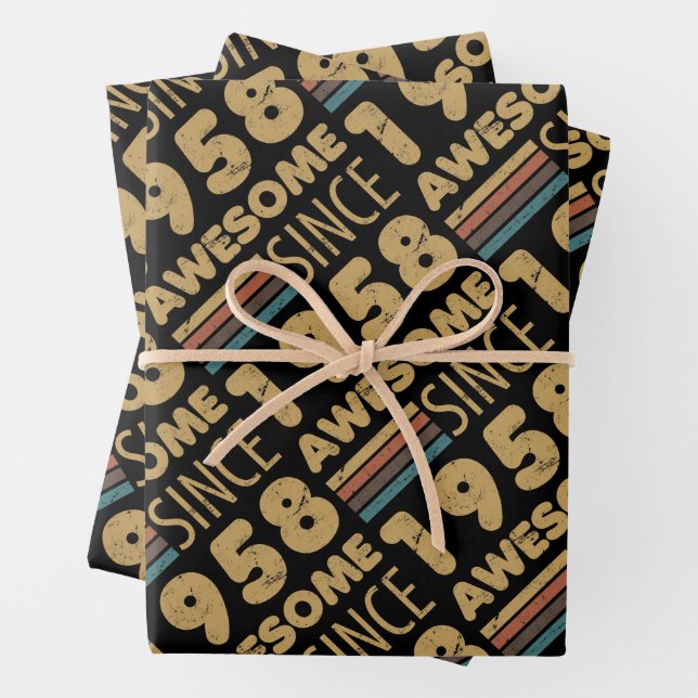 Awesome Since 1958 65th Birthday Wrapping Paper Sheets (In situ)