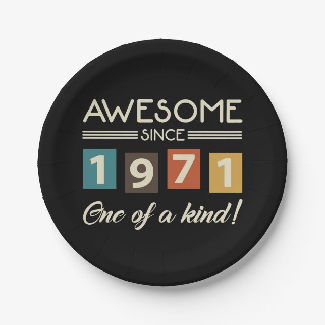 Awesome Since 1971 Retro 50th Birthday Paper Plates (Front)