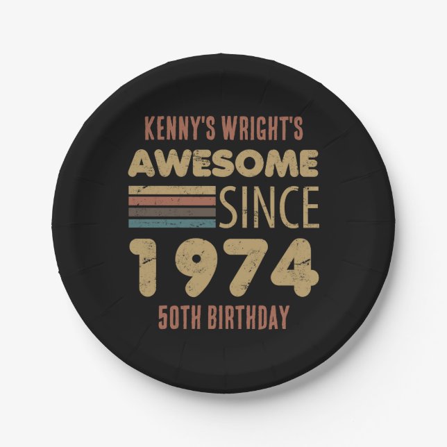 Awesome Since 1974 50th Birthday Paper Plates (Front)