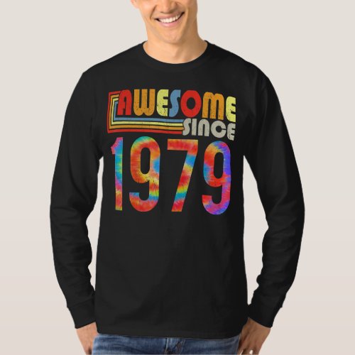 Awesome Since 1979 44th Birthday Retro Rainbow Tie T_Shirt