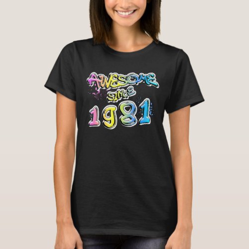 Awesome since 1981 Graffiti Motif T_Shirt