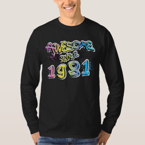 Awesome since 1981 Graffiti Motif T_Shirt