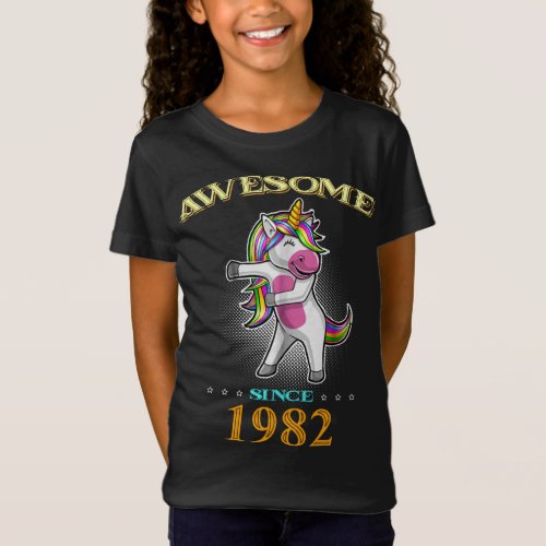 Awesome Since 1982 Cute Unicorn Floss Birthday Gif T_Shirt