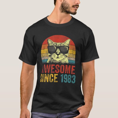 Awesome Since 1983 40Th Birthday Gifts Cat Lover T_Shirt