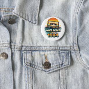 Awesome Since 1984 Retro Cassette Tape Vintage 80s Button