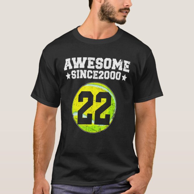 Awesome Since 2000 Tennis 22nd Birthday 22 Years O T-Shirt (Front)