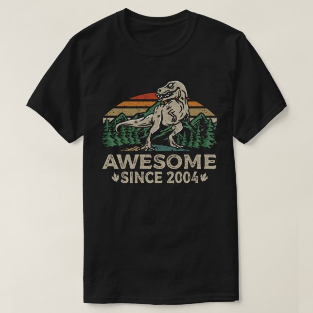 Awesome Since 2004 Dinosaur 19 Year 19th Birthday  T-Shirt (Design Front)