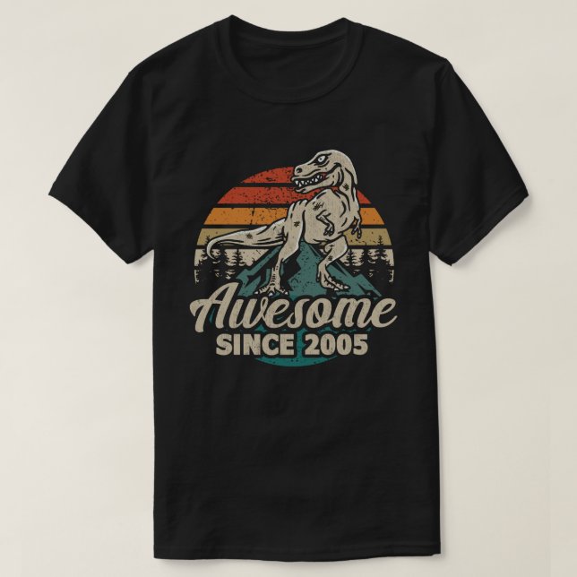 Awesome Since 2005 Dinosaur 18 Year 18th Birthday T-Shirt (Design Front)