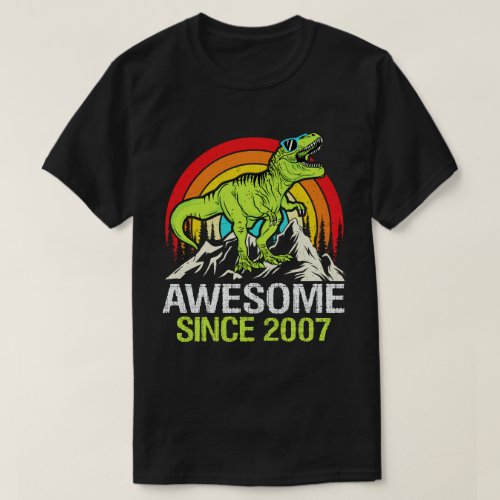 Awesome Since 2007 Dinosaur 16 Year 16th Birthday T_Shirt
