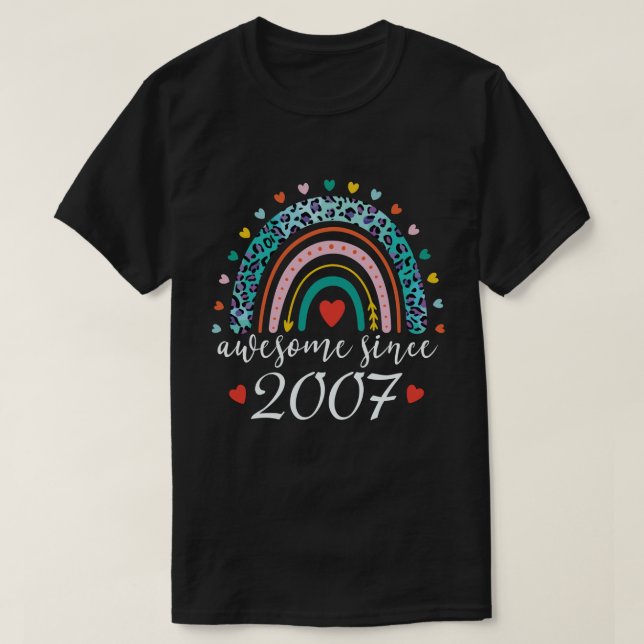 Awesome Since 2007 Rainbow 15th Birthday Gift   T-Shirt (Design Front)