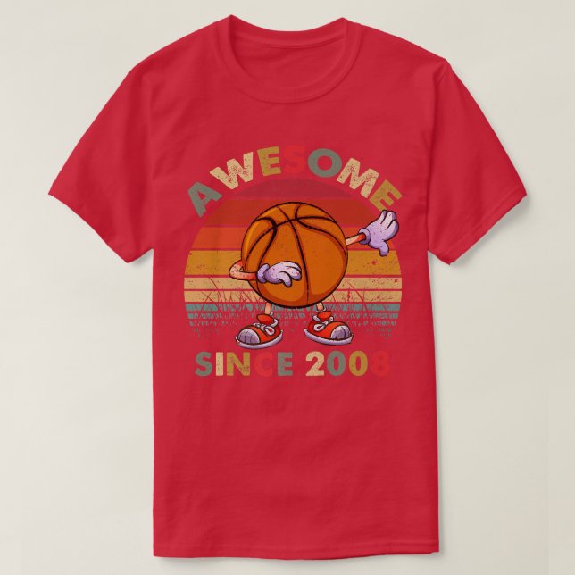 Awesome Since 2008 Birthday Basketball 14th Birthd T-Shirt (Design Front)
