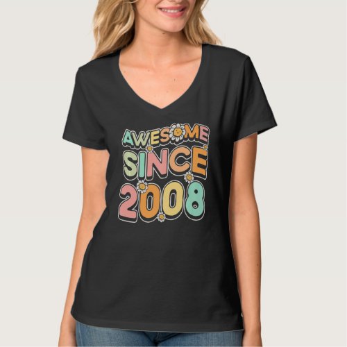 Awesome Since 2008 Flower_Themed Floral Birth Year T_Shirt