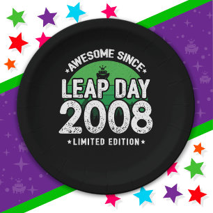 Awesome Since 2008 Leap Year Day Feb 29 Birthday Paper Plates