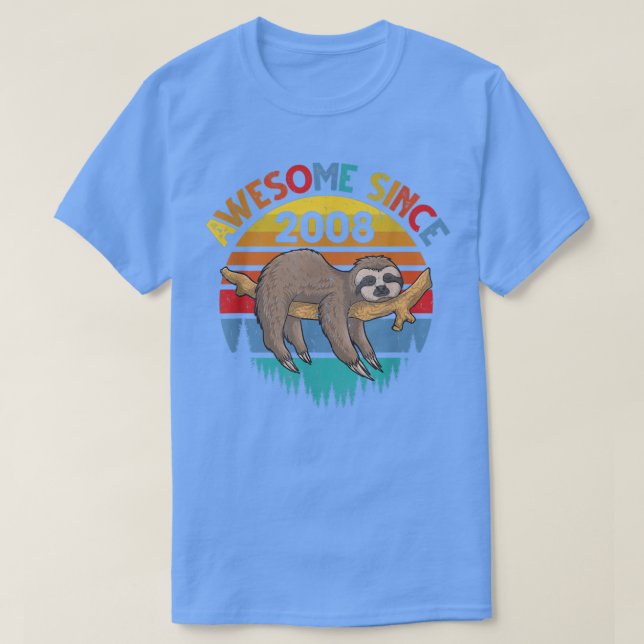 Awesome Since 2008 Sloth Birthday 14 Years old Bir T-Shirt (Design Front)