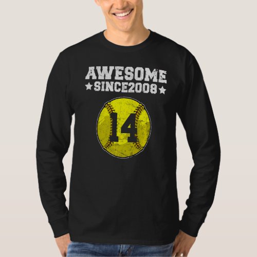 Awesome Since 2008 Softball 14th Birthday 14 Years T_Shirt